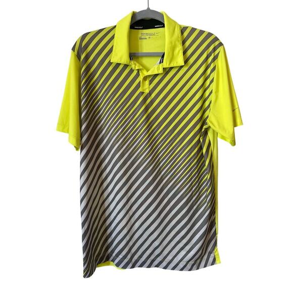 Nike Golf Other - Nike Golf Tour Performance Dri-Fit Polo Shirt Medium Neon Yellow Gray Stripe